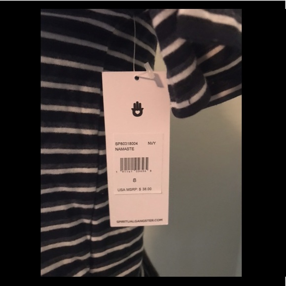 NWT! Spiritual Gangster Navy Striped Kids Tee sz 8 - Picture 3 of 3